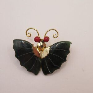 Vintage Jade Coral Butterfly Brooch